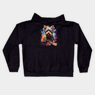 Yorkshire Terrier Playing Guitar Kids Hoodie